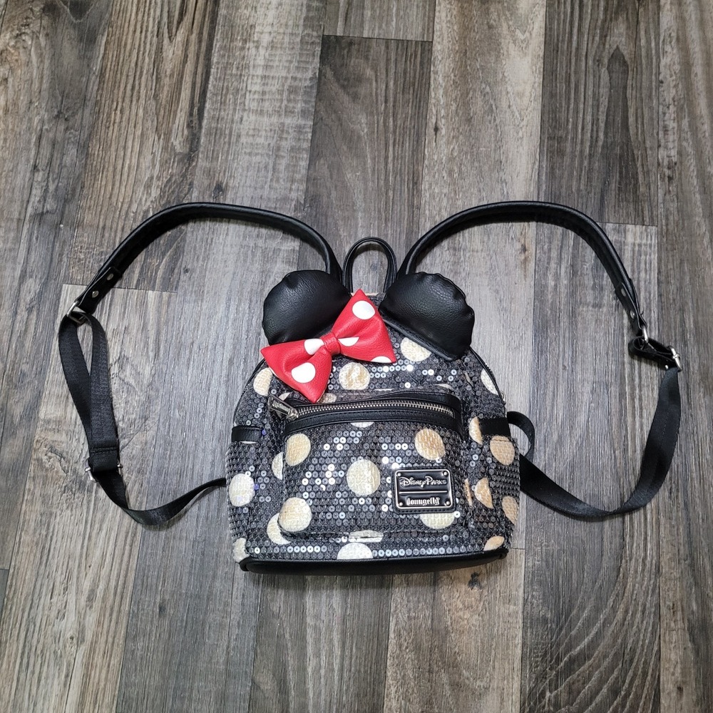 Minnie Mouse Disney Loungefly Sequins Polka Dot Black